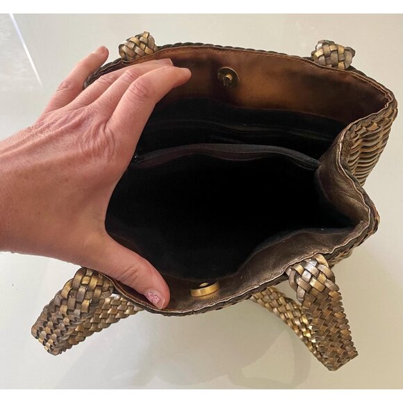 Nine West Gold and Silver Metallic Vintage Woven Purse, Shoulder Bag, Tote - Picture 9 of 10